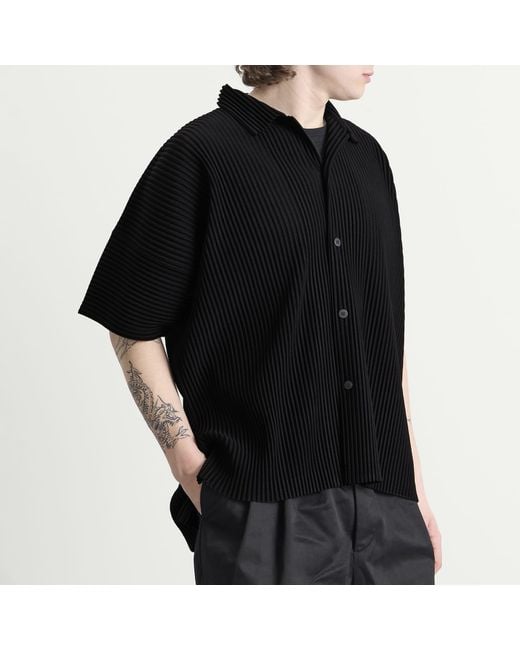 Homme Plissé Issey Miyake Black Pleat Short Sleeve Shirt for men
