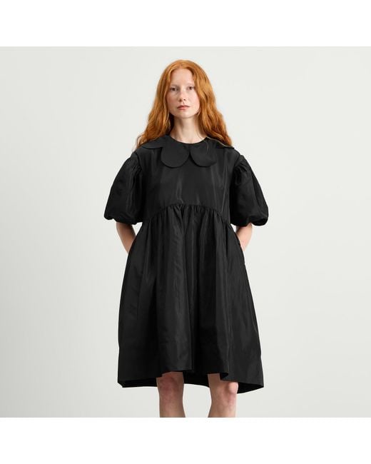 Simone Rocha Black Mini Puff Sleeve Petal Collar Smock Dress