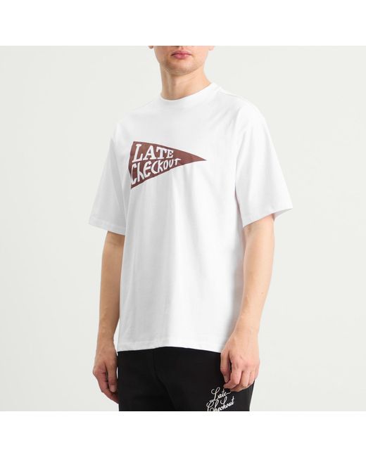 Late Checkout White Burgundy Flag T-Shirt for men