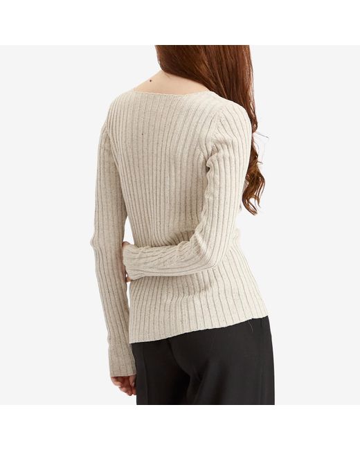 Auralee Natural Rib Knit V-Neck Pullover