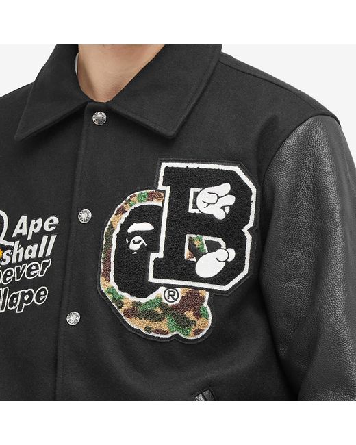 A Bathing Ape Black Bape Varsity Jacket for men