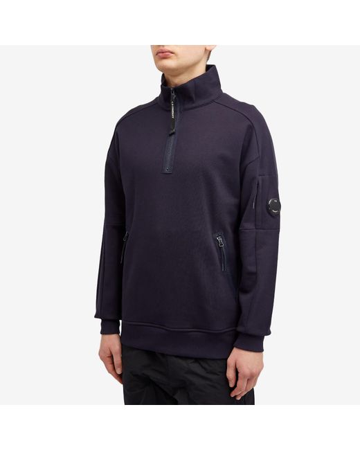 C P Company Blue Diagonal Raised Fleece Zipped Sweatshirt for men