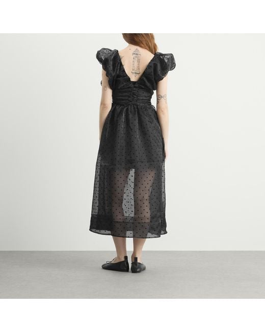 Ganni Flocked Organza Long Ruched Dress in Black | Lyst Ganni Flocked Organza Long Ruched Dress in Black | Lyst