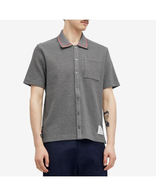 Thom Browne Gray Short Sleeve Button Down Textured Shirt for men