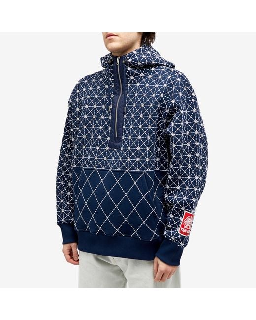 KENZO Blue Sashiko Stitch Oversized Hoodie Midnight for men