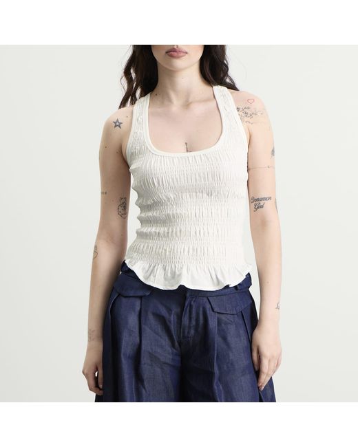 Peachy Den White Deba Shirred Tank