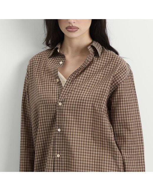 Auralee Brown Airy Light Cotton Check Shirt