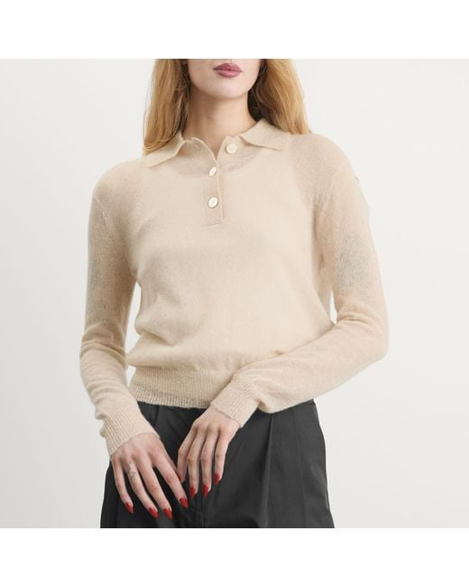 Studio Nicholson White Long Sleeve Polo Knit