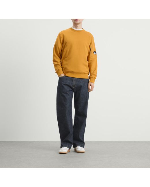 C P Company Orange Diagonal Raised Fleece Crewneck Lens Sweatshirt for men