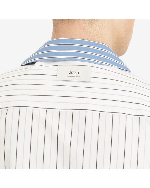 AMI Blue Camp Collar Contrast Stripe Boxy Shirt for men