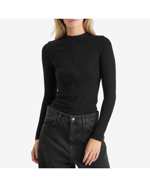 Joah Brown Black Invisible Zip Long Sleeve Top