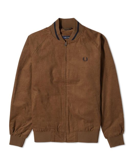 Fred Perry Brown Waffle Cord Tennis Bomber Jacket for men