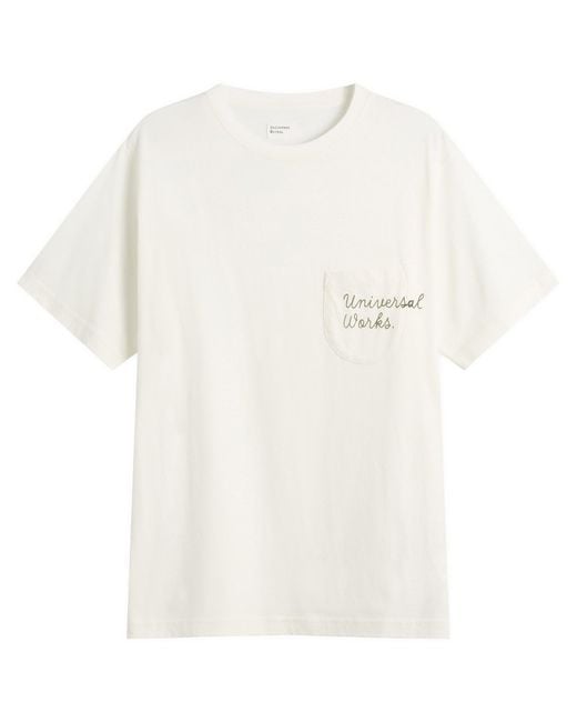 Universal Works White Script Logo Pocket T-Shirt for men