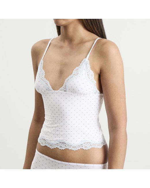 Skims White Fits Everybody Lace Triange Cami & Boyshort Set