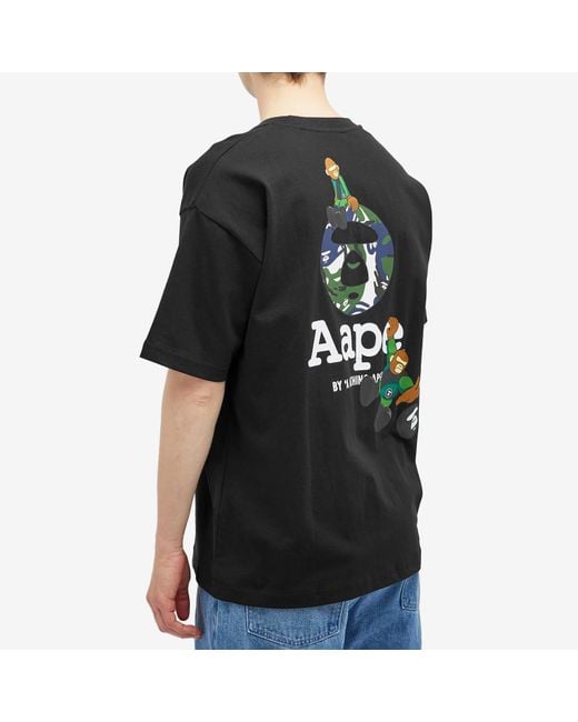 Aape By A Bathing Ape Black Aape Planet Earth T-Shirt for men