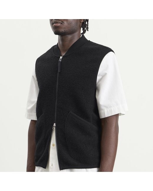 Universal Works Black Wool Fleece Zip Waistcoat for men