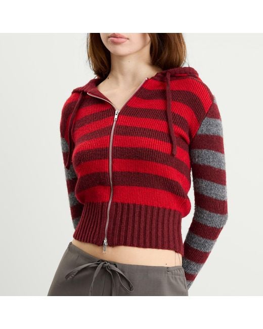 Peachy Den Red Anita Knitted Zip Hoodie