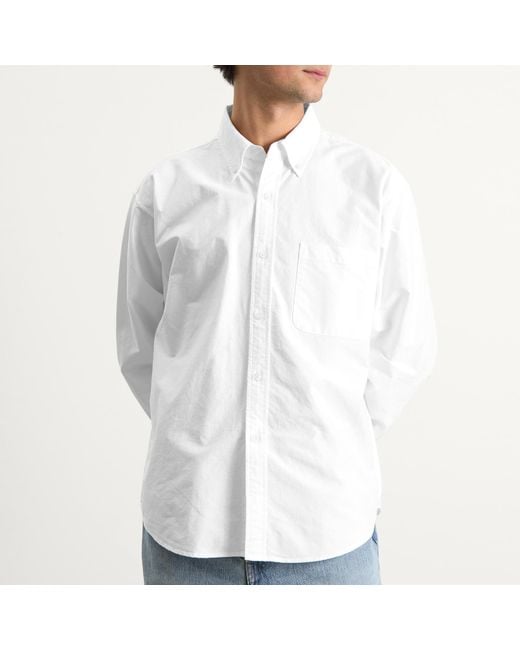Beams Plus White Heavy Oxford Button Down Shirt for men