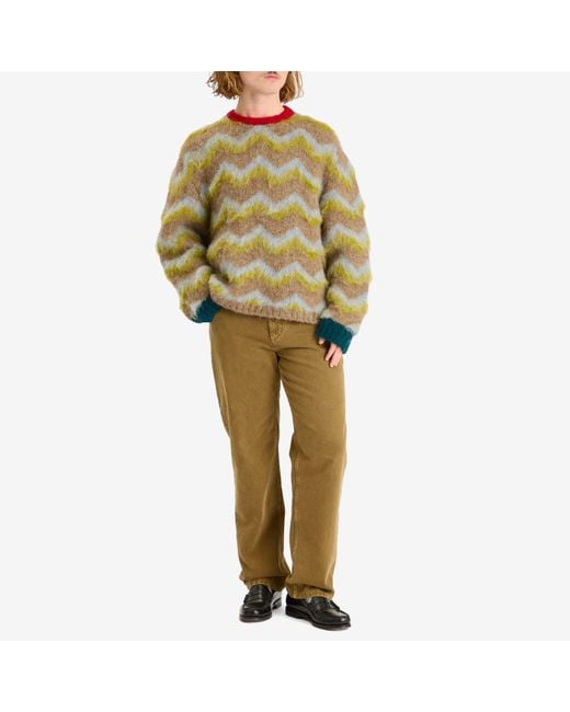 Brain Dead Green Zig Zag Boxy Knit Jumper for men