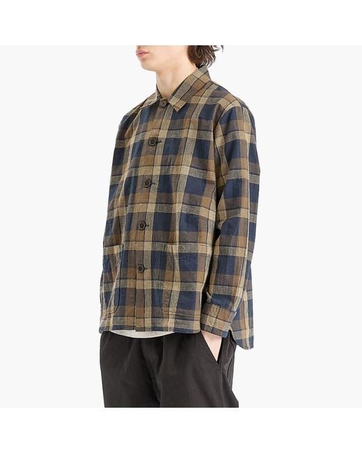 Universal Works Gray Lincot Big Check Travail Overshirt for men