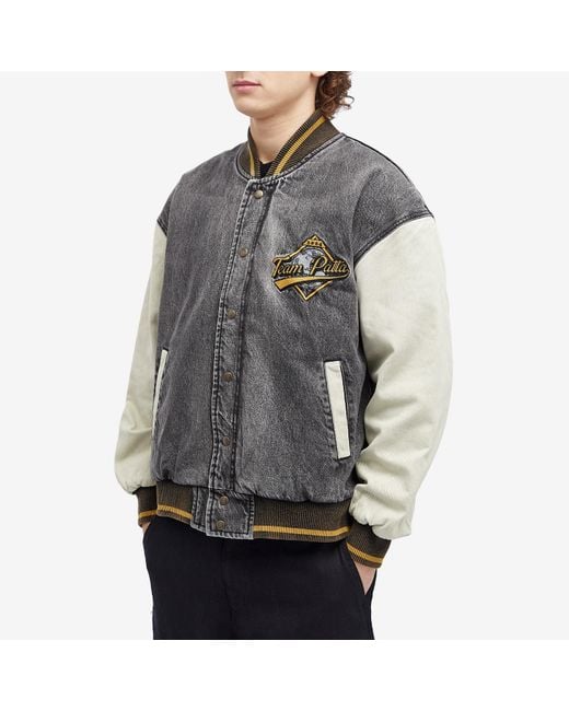 PATTA Gray Homerun Denim Varsity Jacket for men