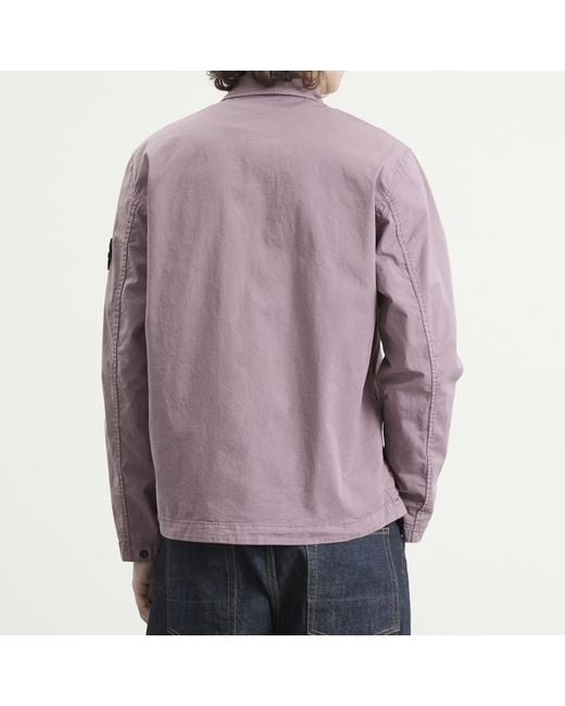 Stone Island Purple Organic Cotton Twill Overshirt for men