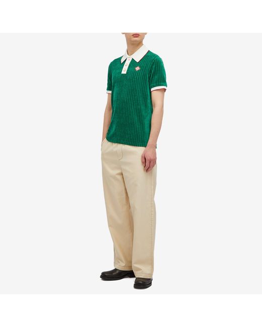 Casablancabrand Green Rib Velour Polo Shirt for men