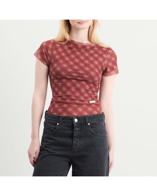 House Of Sunny Pink Retro Check Mesh Top
