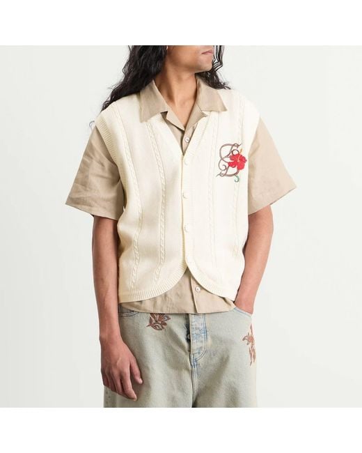 Drole de Monsieur White Havana Embroidered Cardigan for men