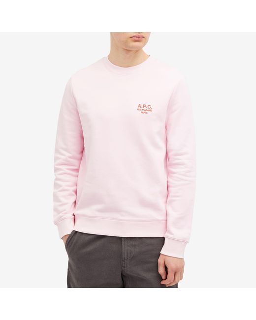 A.P.C. Pink Rider Embroidered Logo Crew Sweat for men