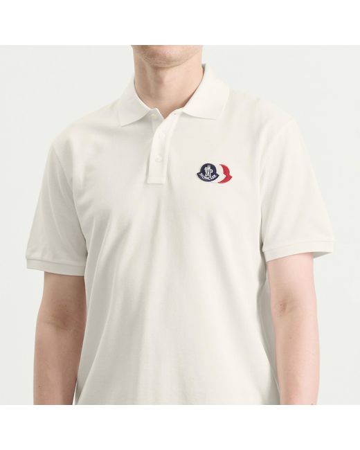 Moncler White Cotton Pique Logo Polo for men