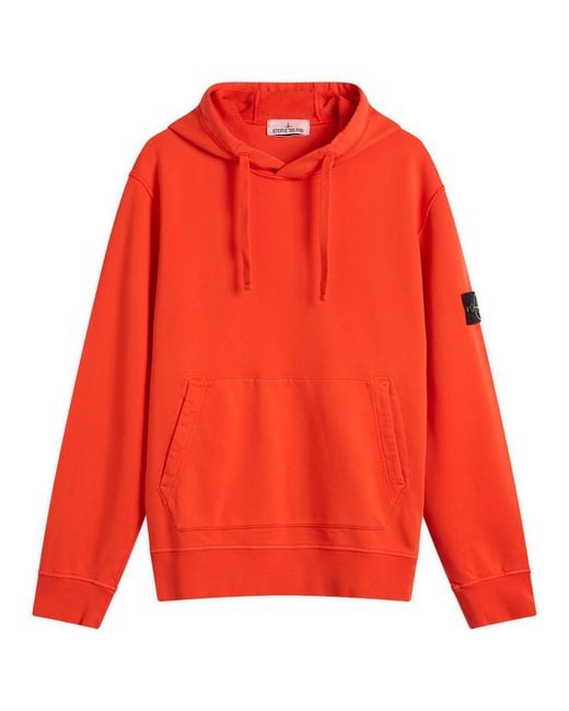 Stone Island Orange Organic Cotton Fleece Popover Hoodie for men