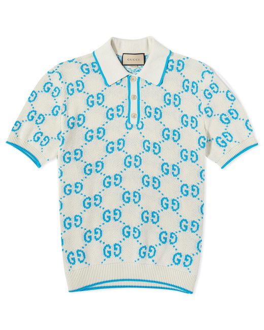 Gucci Blue Knitted gg Polo Shirt for men