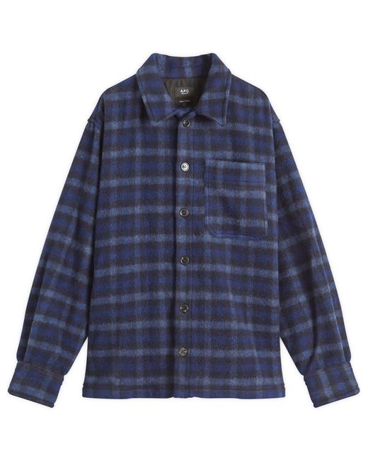 A.P.C. Blue Stanley Check Wool Overshirt for men