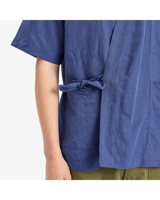 Universal Works Blue Linen Cotton Kyoto Work Shirt for men
