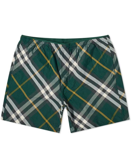 Burberry Green Ekd Logo Check Swim Shorts for men