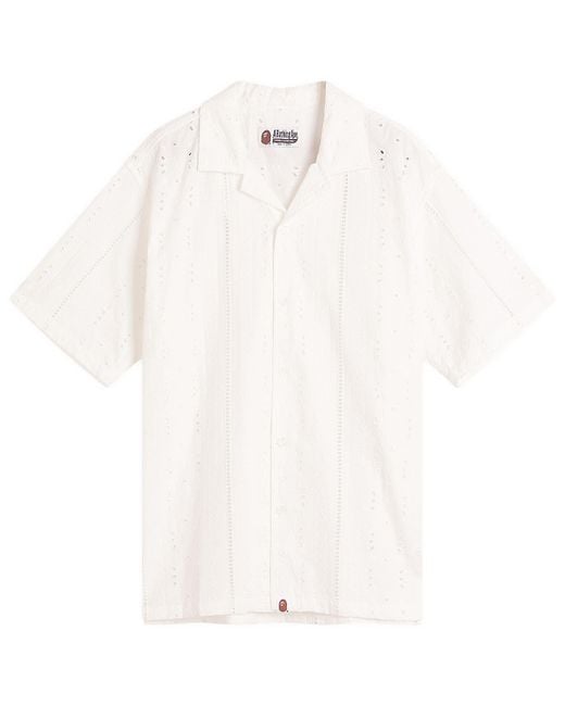 A Bathing Ape White Embroidery Open Collar Ss Shirt for men