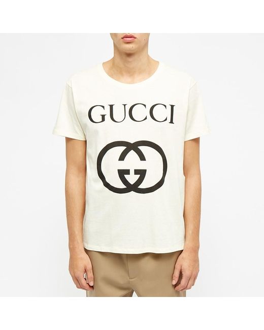 Gucci Cotton Interlocking GG Logo Tee in White for Men - Lyst