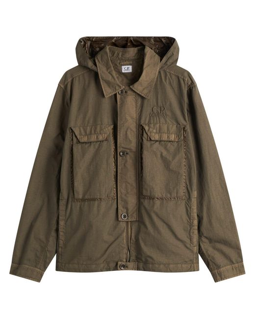 C P Company Green Flatt Nylon Goggle Overshirt for men