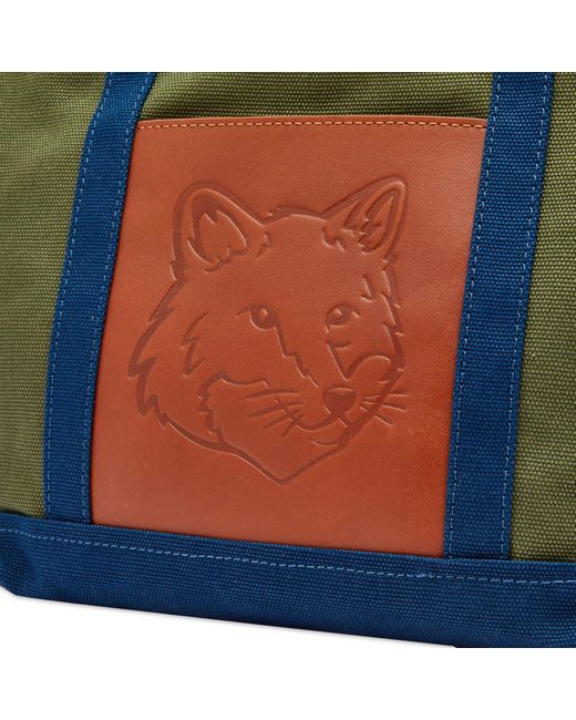 Maison Kitsuné Blue Fox Head Leather Pocket Mini Tote Bag for men