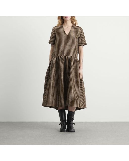 Ganni Brown Check Long Dress