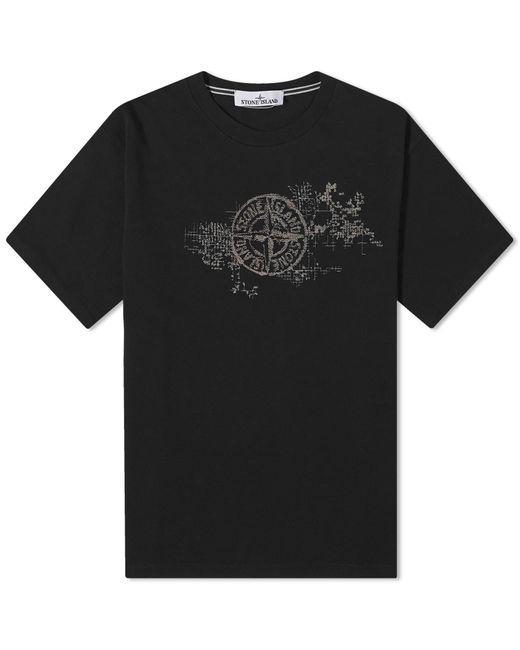 Stone Island Black Camo Three Badge Print T-Shirt for men