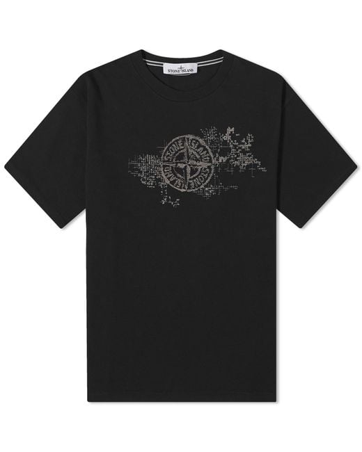 Stone Island Black Camo Three Badge Print T-Shirt for men