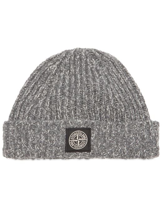 Stone Island Gray Mouline Wool Beanie for men