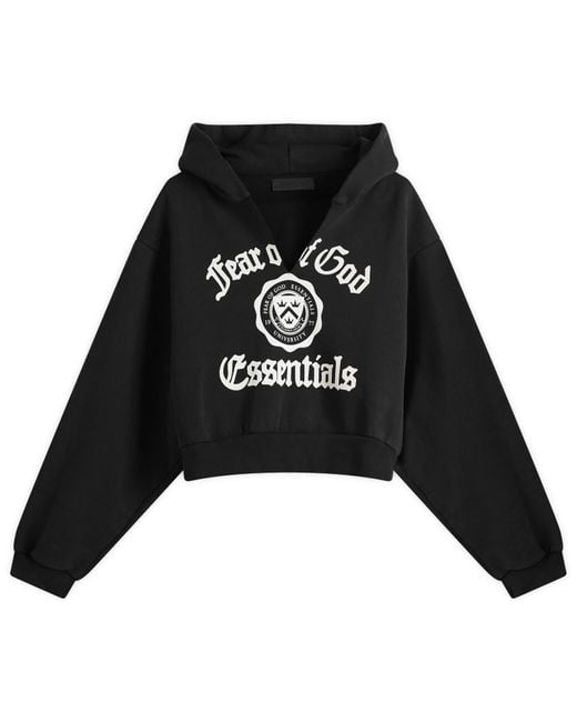 Fear Of God Black Heavy Fleece Cropped V-Neck Hoodie