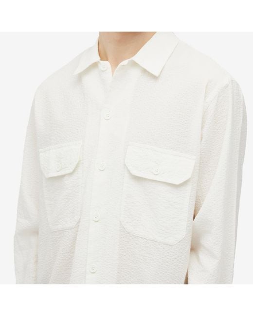 Universal Works White Shin Seersucker Utility Shirt for men