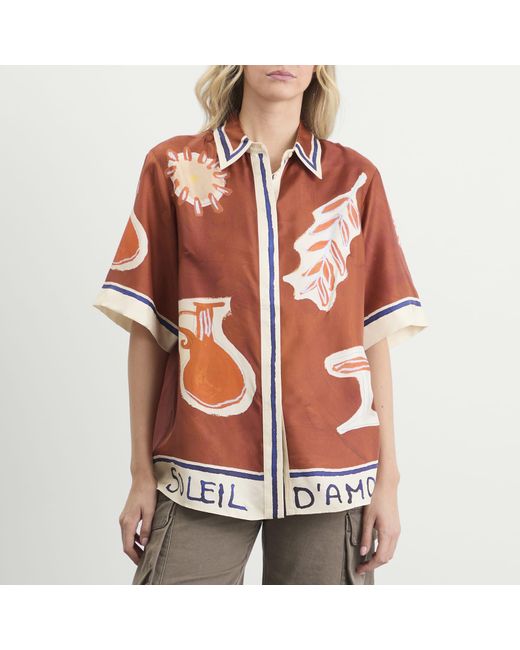 ALÉMAIS Red Soleil D'Amour Silk Shirt