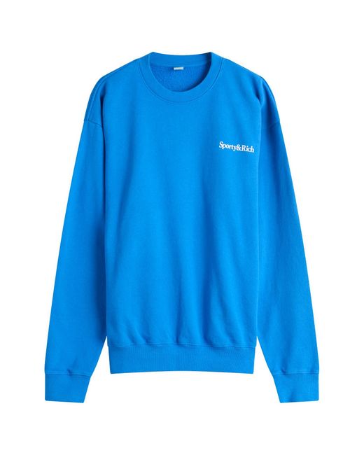 Sporty & Rich Blue Health Is Wealth Crew Sweatshirt