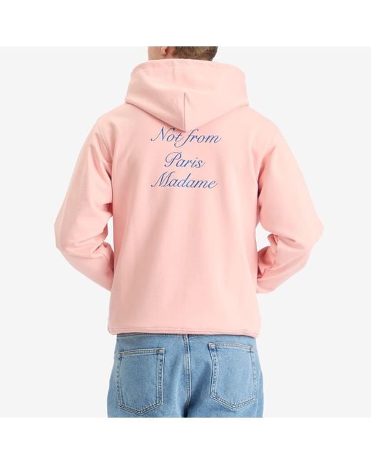 Drole de Monsieur Pink Cursive Not From Paris Madame Slogan Hoodie for men