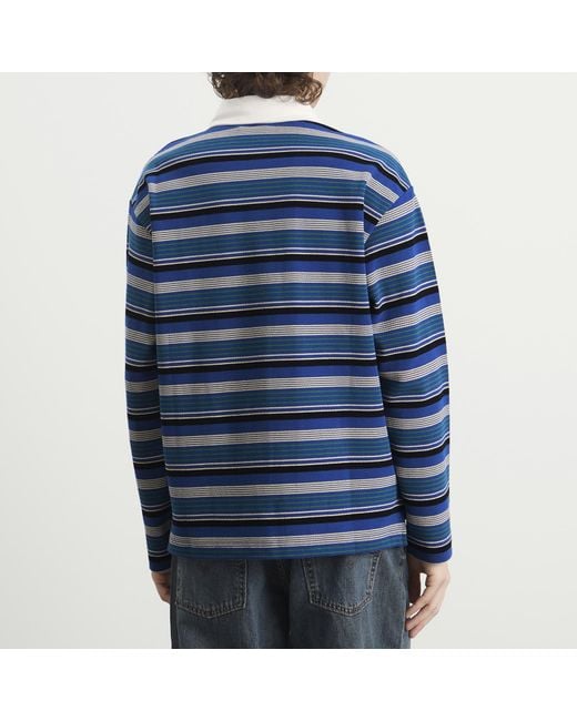le PERE Blue Long Sleeve Rugby Polo Shirt for men